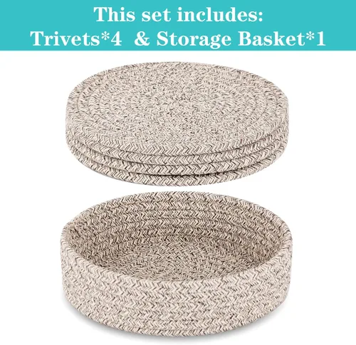 Miniatura 2 de Salvamanteles para platos calientes, ollas y sartenes, almohadillas calientes con cesta de almacenamiento, soportes para ollas para cocina, tapete