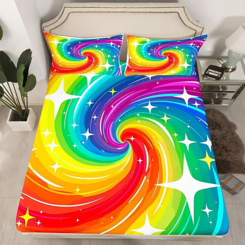 Miniatura 20 de Sábanas de cama con estampado de patas de perro para niños, sábana bajera ajustable de huesos coloridos para los amantes de los perros