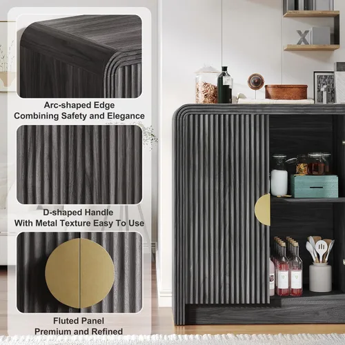 Miniatura 5 de Decofy 55" Buffet Sideboard Cabinet, Modern Mid Century Console Cabinet with Adjustable Shelves & Wavy Grain Doors for Kitchen Cabinets, Living