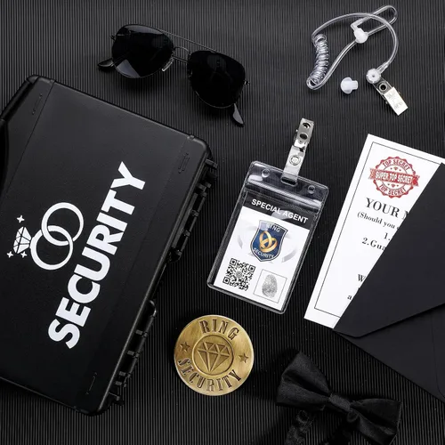 Miniatura 2 de Aoriher Juego de seguridad para portador de anillo de boda incluye caja para portador de anillo, insignia de seguridad, gafa de sol, auricular