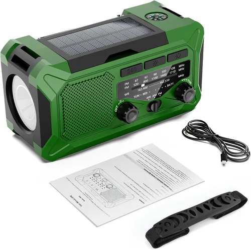 Miniatura 9 de Radio meteorológica con manivela de emergencia, radio solar de 10000 mAh AM/FM/NOAA con cargador de teléfono, carga USB, lámpara de lectura LED
