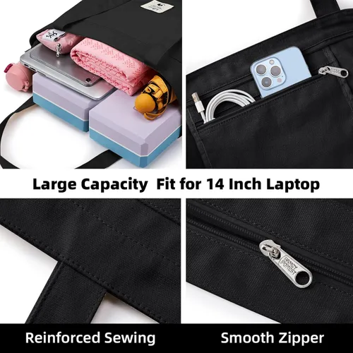 Miniatura 4 de Bolsas de yoga WLLWOO WLLWOO para mujeres con porta-mats de yoga, bolsa de lona para llevar, para pilates, para el hombro, para viajes, oficina