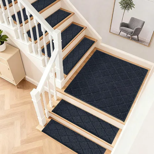 Miniatura 72 de COSY HOMEER - Alfombra antideslizante para escaleras, para interiores y escalones de madera, para niños y perros, 100 % poliéster, base de Beige