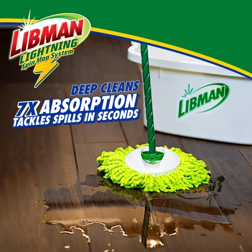 Miniatura 2 de Libman Lightning Spin Mop System Plus 1 cabezal de repuesto Trapeador y balde con juego de escurridor Trapeador de piso Trapeador giratorio