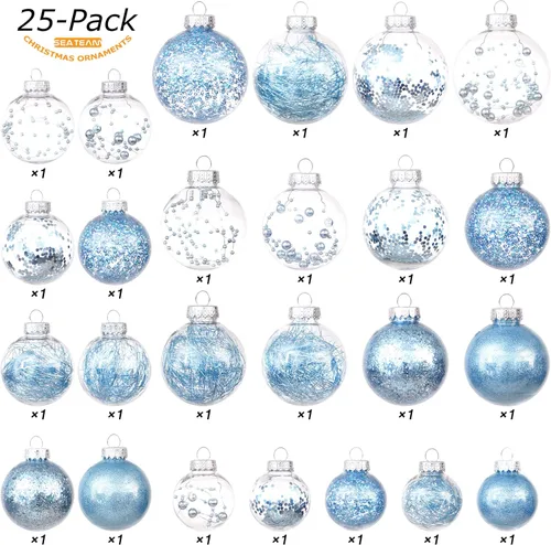 Miniatura 2 de Sea Team Juego de bolas de Navidad de plástico transparente, inastillables, varios tamaños, bolas decorativas de Navidad con decoraciones delicadas