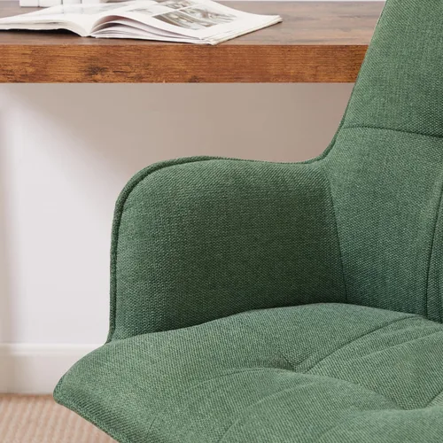 Miniatura 8 de Zouron Silla de escritorio giratoria sin ruedas, silla de oficina tapizada con patas de madera de roble, sillón moderno para espacios pequeños
