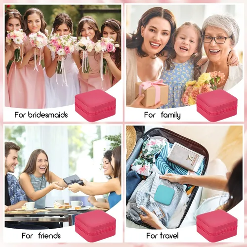 Miniatura 7 de Taiyin Caja organizadora de joyas de viaje, 6 unidades, cajas de regalo para dama de honor, mini caja organizadora de almacenamiento (rosa)