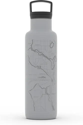 Miniatura 100 de Well Told Botella de agua aislada con mapa de Washington DC grabado, botella de acero inoxidable grabada (21 onzas, blanco) botella aislada de mapa