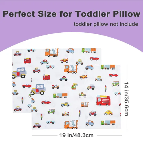 Miniatura 2 de IBraFashion Paquete de 2 fundas de almohada de algodón antideslizantes de 14 x 19 pulgadas para niños pequeños, diseño de vehículo de construcción