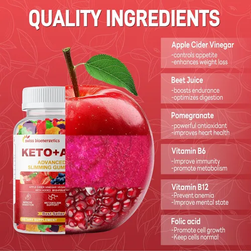 Miniatura 4 de Paquete de 2 gomitas Keto de vinagre de sidra de manzana, suplemento de dieta de gomitas Keto ACV, gomitas avanzadas de 1500 mg ACV con folato, B12