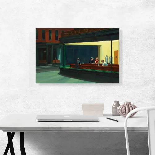 Miniatura 2 de ARTCANVAS Nighthawks 1942 - Póster de pintura enmarcada estirada de 1942, decoración de pared giclée, por Edward Hopper, 26 x 18 pulgadas