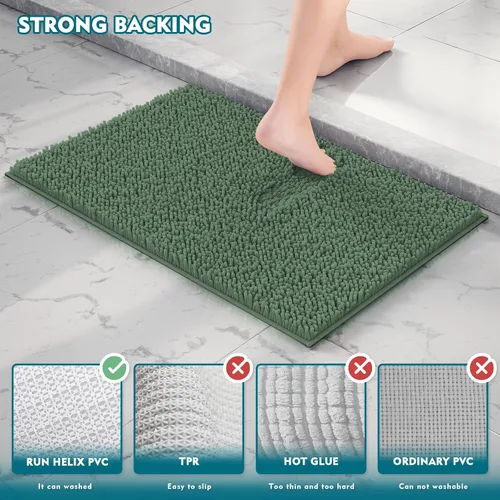 Miniatura 4 de Juego de 3 tapetes de baño de felpilla, antideslizantes, ultra suaves, absorbentes con forma de U para inodoro, baño, bañera, ducha, color verde