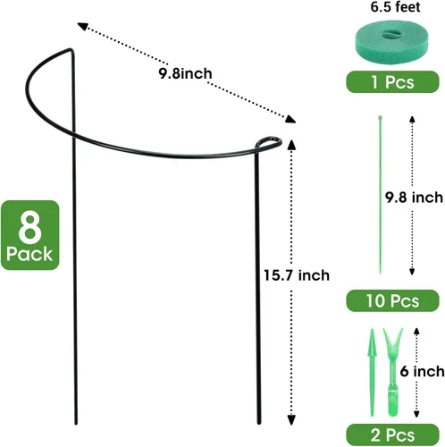 Miniatura 2 de Kikhope Estacas de soporte para plantas, paquete de 8 estacas de metal para jardín, jaula de soporte de peonía semicircular, soporte de bordes