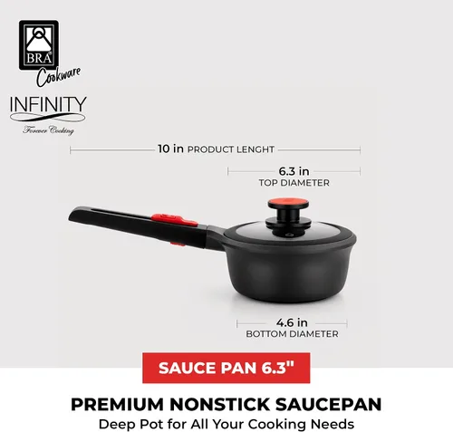 Miniatura 2 de BRA COOKWARE Infinity - Cacerola antiadherente con tapa de vidrio, olla de 6.3 pulgadas y 1.2 cuartos de galón de profundidad, olla de sopa sin