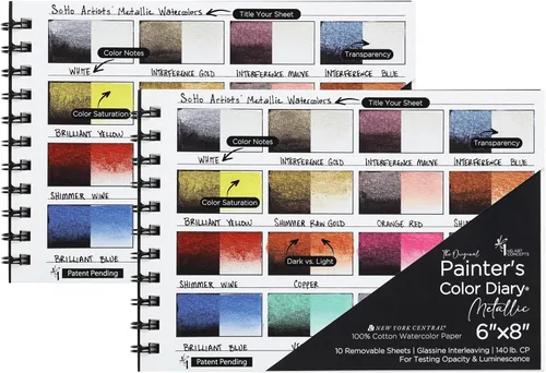 Miniatura 10 de HG Art Concepts Diario de color para pintores de tamaño de viaje, acuarela, paquete de 2, libro de muestras de color sin ácidos encuadernado