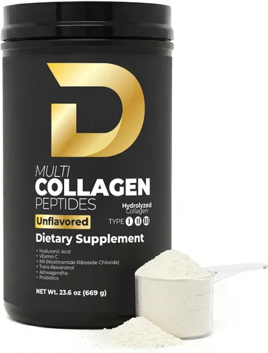 D Collagen Store - Polvo de péptidos de colágeno múltiple formulado por médicos para la piel, el cabello, las uñas y el soporte intestinal, sin