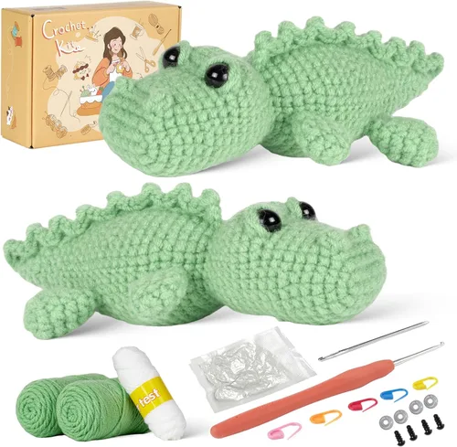 Miniatura 7 de mehorkook Kit de ganchillo para principiantes, tutoriales en video paso a paso, ideal para adultos y niños, proyectos de animales de ganchillo