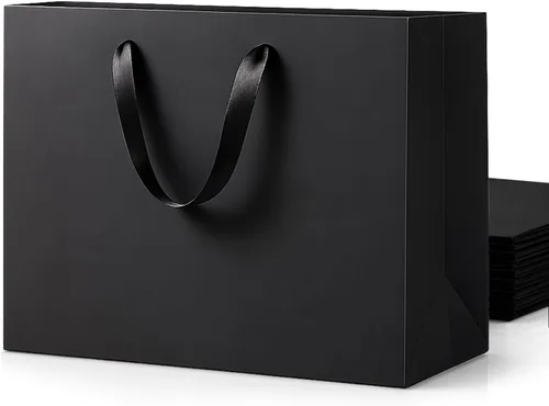 Miniatura 18 de SHIPKEY Paquete de 10 bolsas de regalo pequeñas Bolsa de regalo negra de 6x2.5x8 pulgadas, bolsas de papel para hombres, bolsa de recuerdo