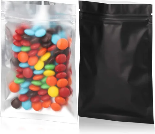 100 bolsas de Mylar resellables a prueba de olores de 4 x 6 pulgadas, parte delantera mate transparente, color negro mate, bolsa de almacenamiento