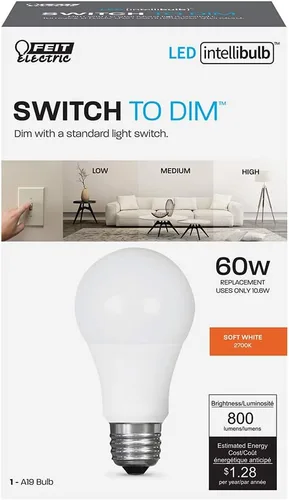 Miniatura 2 de Feit Electric Bombilla LED A19, interruptor IntelliBulb equivalente a 65 W, base media E26, 800 lúmenes, 2700 K, blanco suave, OM60/3DIMCA/LEDI