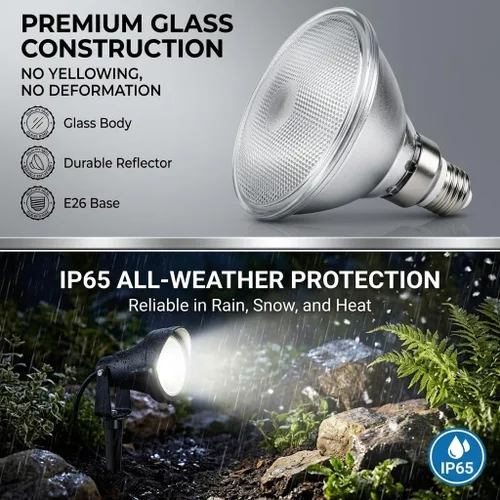 Miniatura 5 de Reflector de vidrio PAR38 bombillas LED, luz blanca cálida, 18 W, luz de inundación para interiores y exteriores, impermeable, paquete de 4