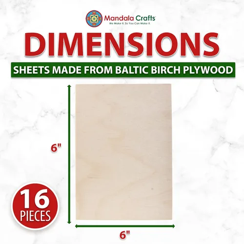 Miniatura 3 de Mandala Crafts Tablero de madera contrachapada de abedul báltico, hojas de madera finas para manualidades, modelo de corte láser, grabado de 6 x 6