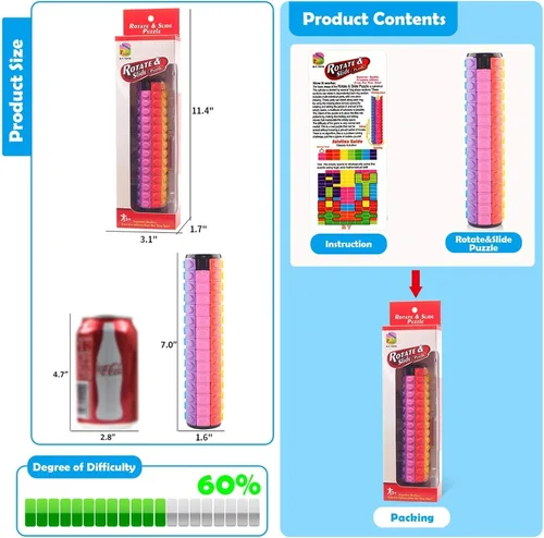 Miniatura 6 de R.Y.TOYS Juguete para ansiedad, rompecabezas de cubo mágico, rompecabezas de cerebro para adultos, juego de mano inquieto de lógica giratoria