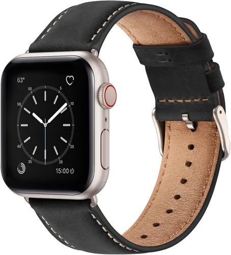 Miniatura 21 de SUNFWR Correas de cuero compatibles con Apple Watch de 1.61, 1.57, 1.5 pulgadas para hombres y mujeres, correa de repuesto de cuero genuino de grano