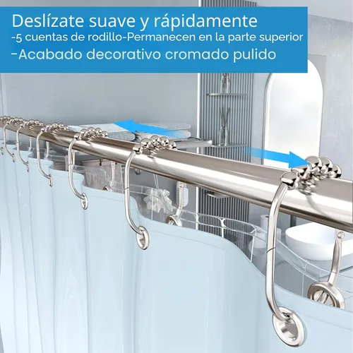 Miniatura 3 de MENGJINGO 12 anillos anchos para cortina de ducha, acero inoxidable a prueba de óxido, anillos de ganchos de ducha resistentes para barras de ducha