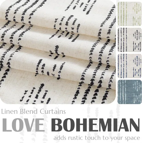 Miniatura 7 de jinchan Cortinas bohemias a rayas para sala de estar, cortinas de lino estilo granja de 63 pulgadas de largo, 2 paneles para dormitorio, mudcloth