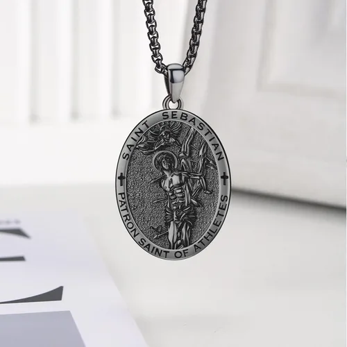 Miniatura 274 de Collar con colgante de plata de ley 925 con medalla de San Patrón, joyería religiosa para hombres y mujeres, con cadena de acero inoxidable 316L