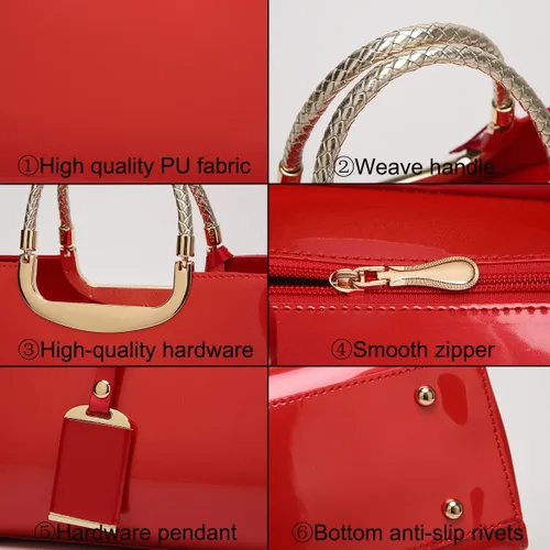 Miniatura 6 de XingChen Bolso brillante de las mujeres del bolso del bolso de la manija superior del cuero de la patente del bolso estructurado del bolso del bolso