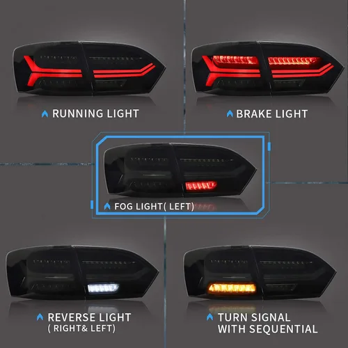 Miniatura 3 de VLAND Luces traseras LED compatibles con Jetta Sagitar 12-14 2011-2014 (no compatible con GLI y versión LED), conjunto de lámpara trasera LED Humo
