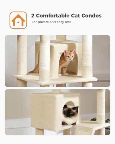 Miniatura 8 de PEQULTI Árbol para gatos de interior de 71 pulgadas con hamaca grande, torre alta para gatos grandes con condominio para 2 gatos, 2 perchas