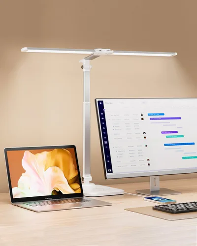 Miniatura 8 de CHARYJOD - Lámpara LED de escritorio para oficina en casa, luz de escritorio de arquitecto de altura ajustable con adaptador USB, lámpara de Negro