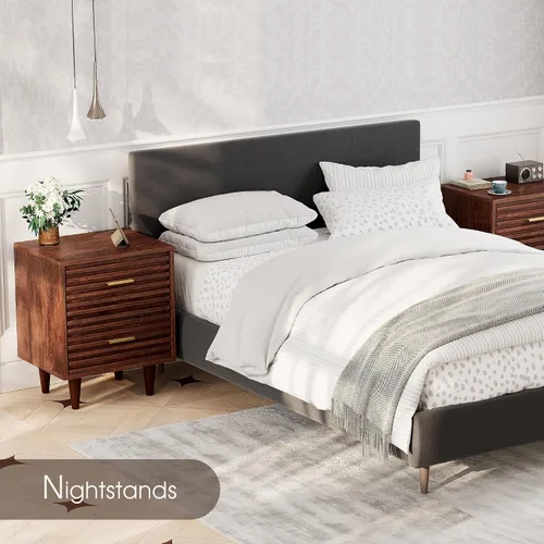 Miniatura 8 de Whalefall Mesitas de noche, mesita de noche acanalada con cajón, mesita de noche moderna de mediados de siglo, mesa auxiliar de cama