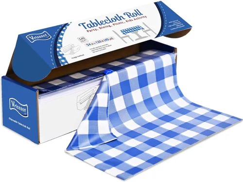 Miniatura 12 de Mantel desechable de plástico para mesas: 54 pulgadas x 120 pies, cubierta de mesa de plástico con cortador fácil de deslizar, manteles de plástico