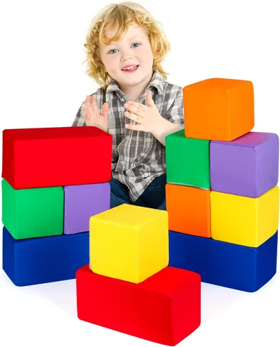 Bloques de espuma para niños pequeños, 12 piezas de tela cubierta en 2 tamaños, juegos de bloques apilables, colorido juego suave para niños, idea