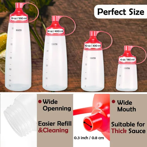 Miniatura 2 de Botellas exprimibles de condimentos para salsas, panqueques de plástico – boca ancha para cocina, ketchup mostaza, botella vacía para glaseado