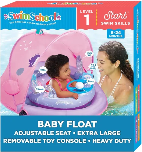 SwimSchool Infant Baby Pool Floats, Free Swimming, Super Buoyant – Ages 6-24 Months – Multiple Colors/Styles – Adjustable Canopies and Seats, Splash