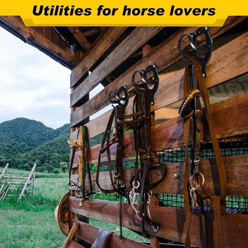 Miniatura 5 de Dunzy Soporte para brida de caballo, 3 unidades, ganchos para bridas, almacenamiento de tachuelas, soporte de metal con tubos y tornillo para Negro