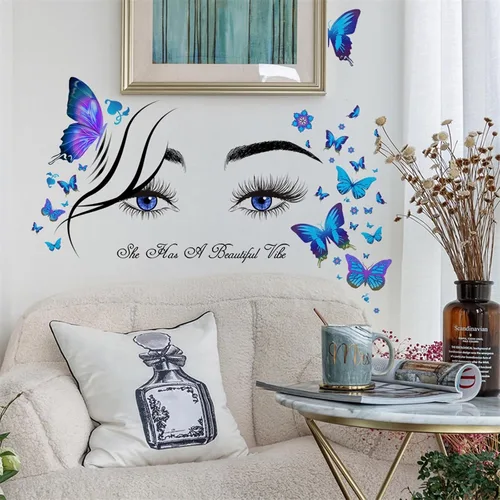 Miniatura 5 de Calcomanías de pared de mariposa con ojos de pestañas azules, citas inspiradoras de sacinora con palabras motivacionales, calcomanías de pared