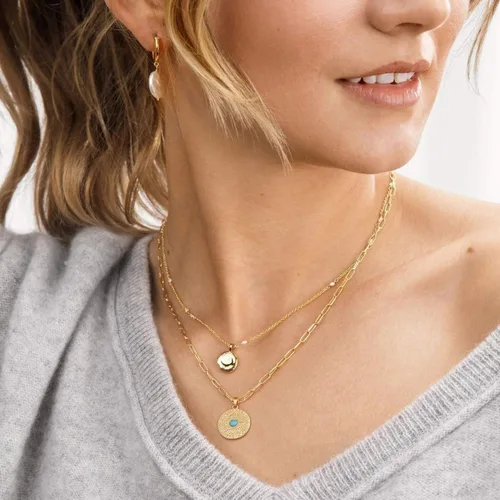 Miniatura 2 de Aobei Pearl Collar chapado en oro de 18 quilates con dije de cruz de corazón, corazón, estrella, león, mal de ojo, amor, medallón, clip de papel