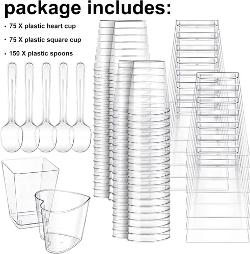 Miniatura 7 de Funtery Paquete de 300 mini tazas de postre de 5 onzas con cucharas, tazas reutilizables de plástico transparente para yogur y aperitivos