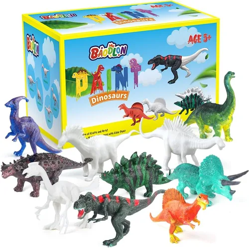 Miniatura 6 de BAODLON Juego de manualidades para niños, kit de pintura de juguete de dinosaurio, 10 figuras de dinosaurios, decora tus dinosaurios, crea un mundo