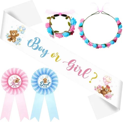 Riceshoot Banda para revelar género para niño o niña con banda para la cabeza de la muñeca con diadema de flores para fiesta de baby showe (azul,