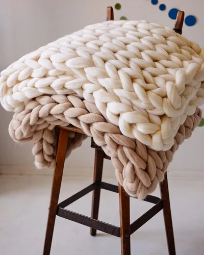 Miniatura 5 de Manta de punto grueso de 50 x 60 pulgadas, manta gigante tejida a mano con hilo 100% de lana merina, hecha a mano para cama, sofá, manta bohemia