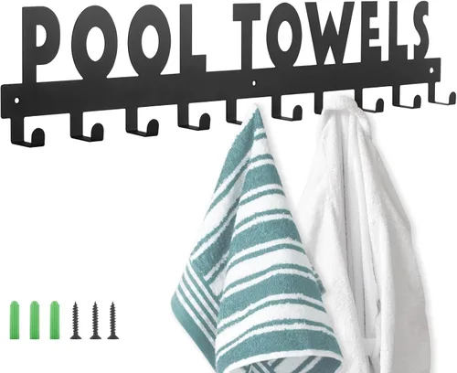 Miniatura 9 de IBosins Toallero de piscina con 8 ganchos, toallero montado en la pared para exteriores o baño, colgador de toallas para colgar albornoces, toallas