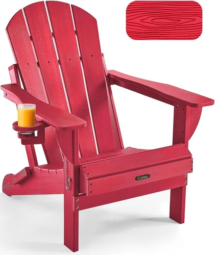 Miniatura 40 de Ciokea Silla Adirondack plegable con textura de madera, silla Adirondack para patio, resistente a la intemperie, silla de plástico para hoguera