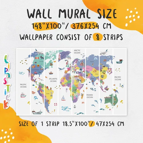 Miniatura 2 de Papel tapiz para habitación de niños, espacio de astronauta, mural de mapa gigante del mundo con países, papel tapiz para guardería, despegar
